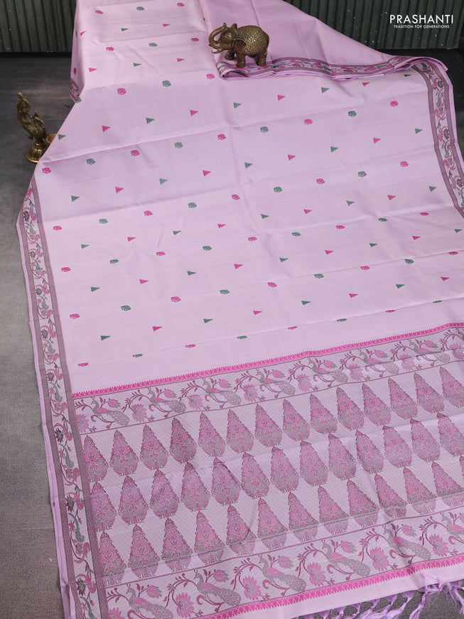 Pure kanchipuram silk saree lotus pink with thread woven buttas and rich thread woven border