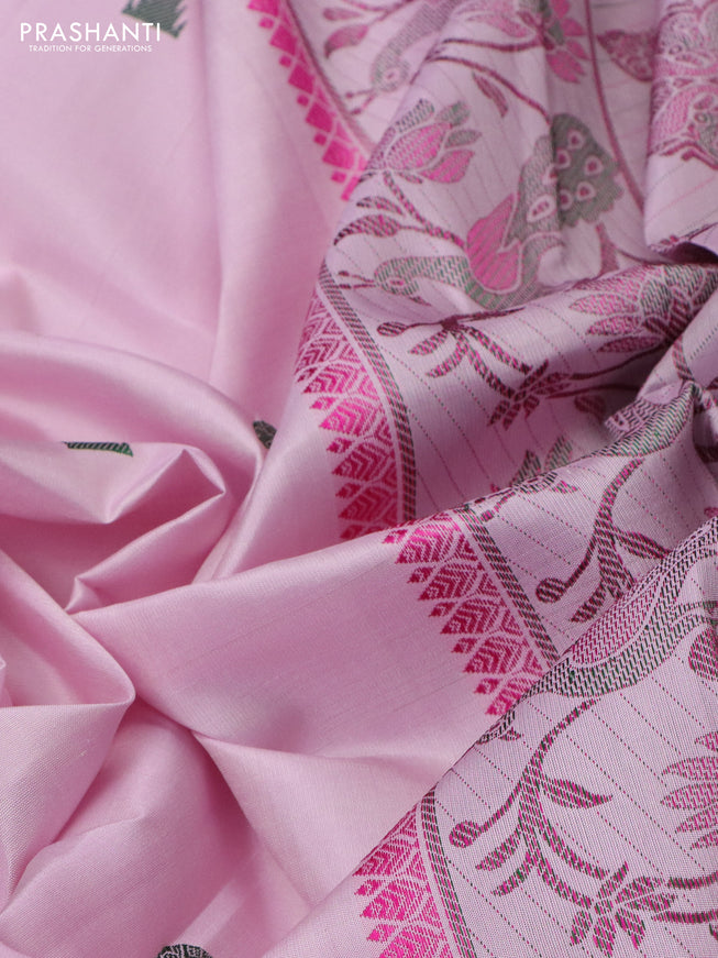 Pure kanchipuram silk saree lotus pink with thread woven buttas and rich thread woven border