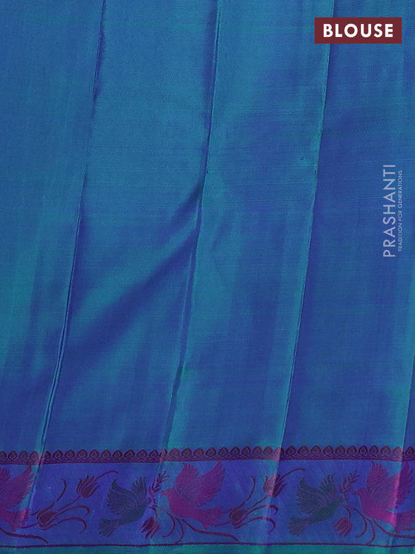 Pure kanchipuram silk saree dual shade of greenish blue with thread woven buttas and rich thread woven border