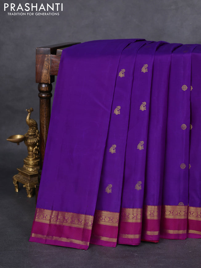 Pure kanchipuram silk saree purple and pink with zari woven buttas and zari woven border