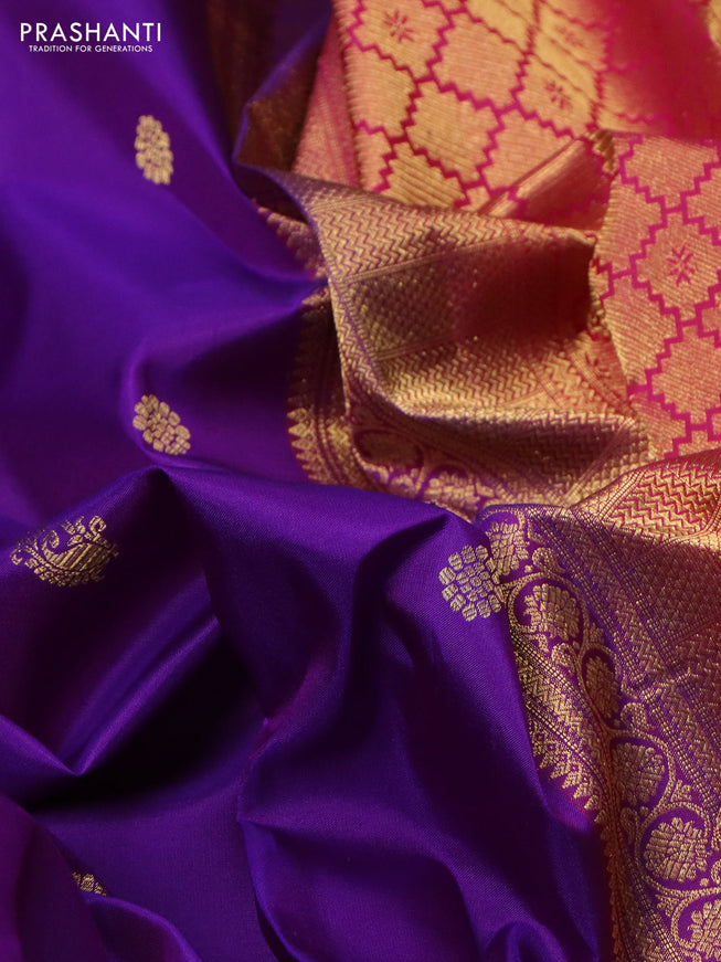 Pure kanchipuram silk saree purple and pink with zari woven buttas and zari woven border