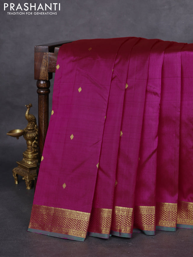 Pure kanchipuram silk saree pink and dual shade of green with zari woven buttas and zari woven border