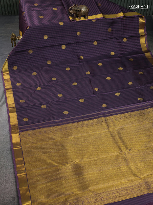 Pure kanchipuram silk saree wine shade with allover self emboss & zari buttas and zari woven border