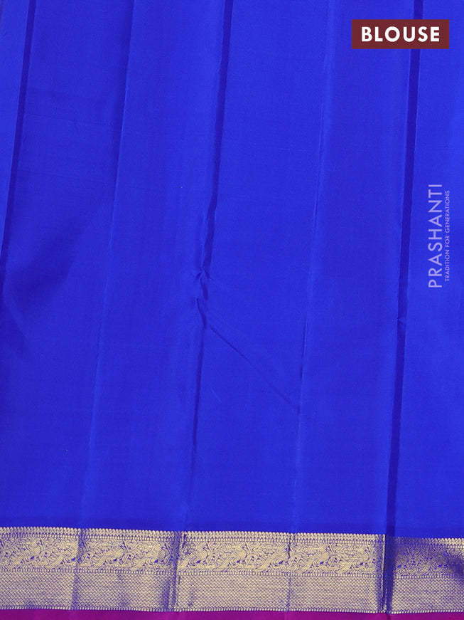 Pure kanchipuram silk saree dual shade of bluish green and blue with zari woven buttas and zari woven border