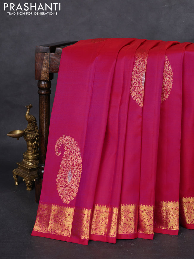 Pure kanchipuram silk saree pink with zari woven paisley buttas and zari woven border