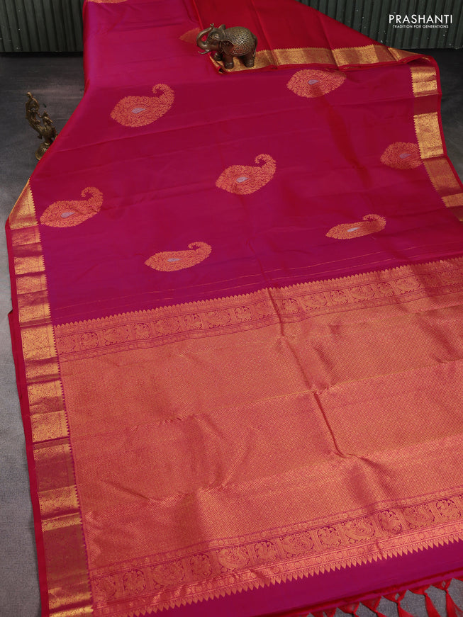 Pure kanchipuram silk saree pink with zari woven paisley buttas and zari woven border