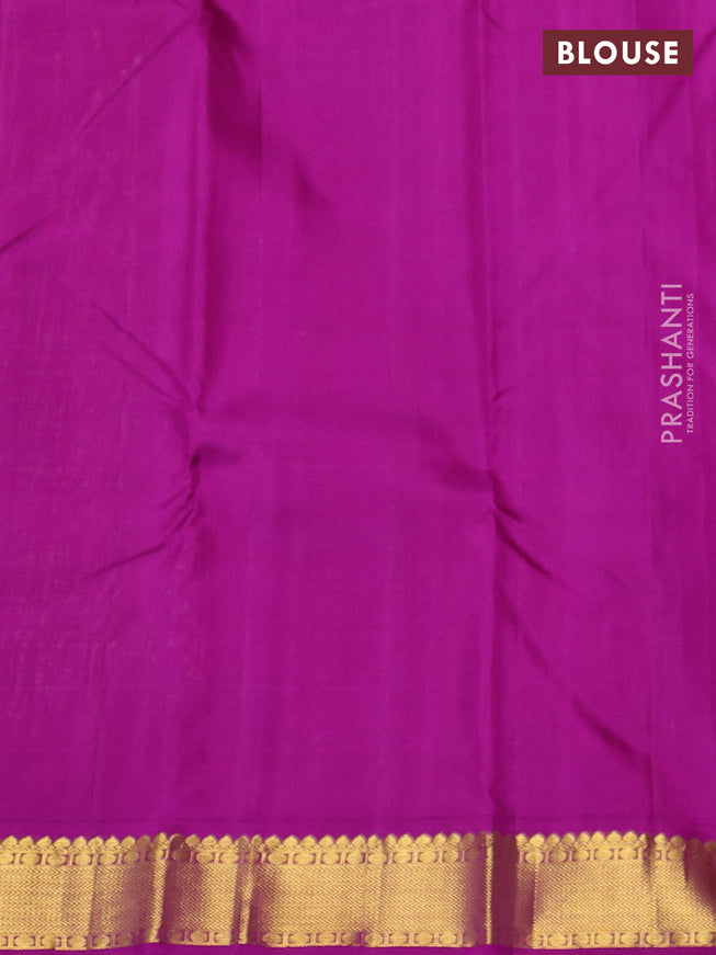 Pure kanchipuram silk saree teal shade and purple with zari woven buttas and zari woven korvai border