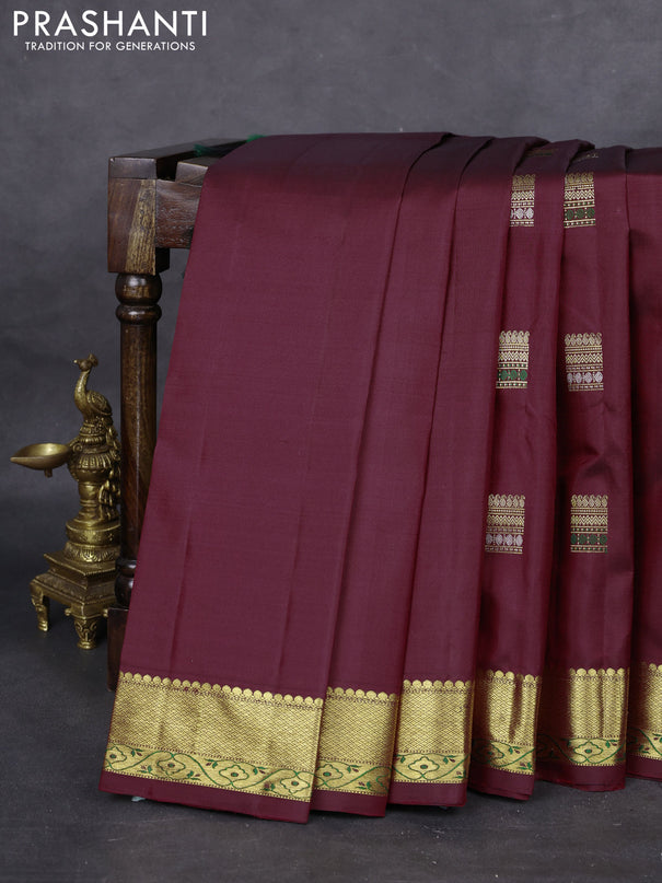 Pure kanchipuram silk saree maroon and green with zari woven buttas and rich zari woven border