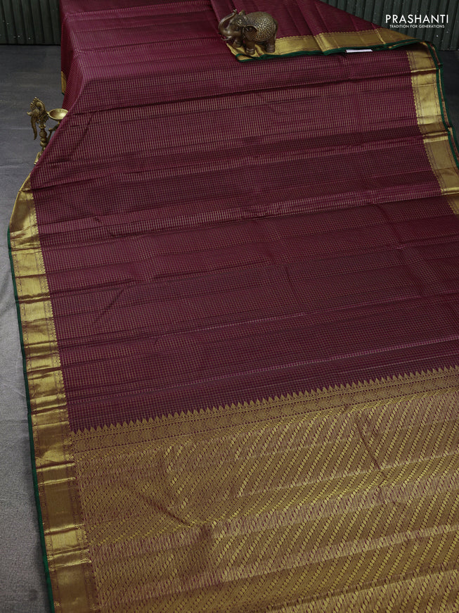 Pure kanchipuram silk saree maroon and green with allover zari checked pattern and zari woven border