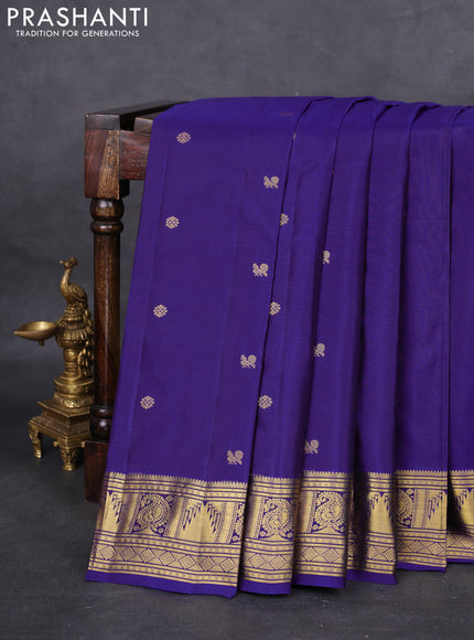 Pure kanchipuram silk saree blue with zari woven buttas and annam & temple zari woven border