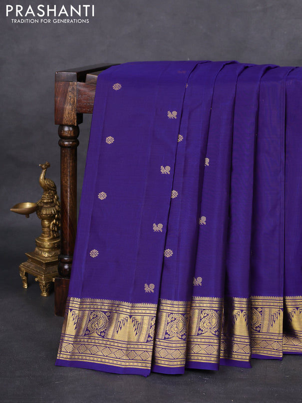 Pure kanchipuram silk saree blue with zari woven buttas and annam & temple zari woven border