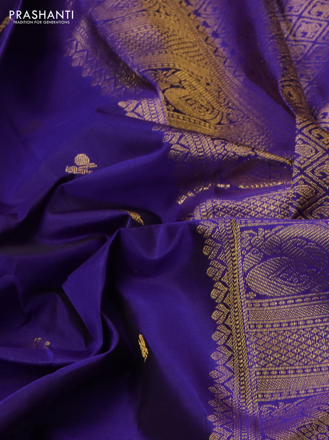 Pure kanchipuram silk saree blue with zari woven buttas and annam & temple zari woven border