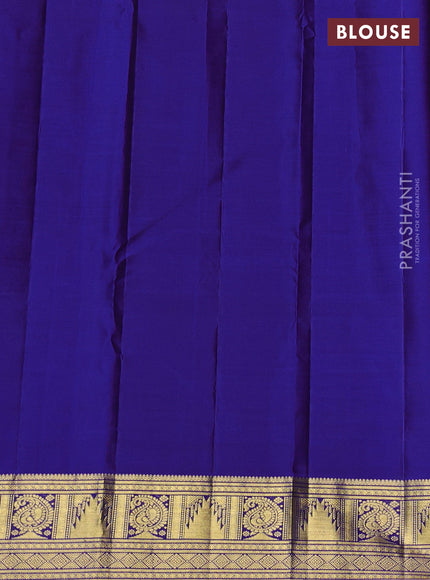 Pure kanchipuram silk saree blue with zari woven buttas and annam & temple zari woven border