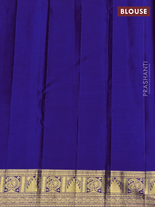 Pure kanchipuram silk saree blue with zari woven buttas and annam & temple zari woven border