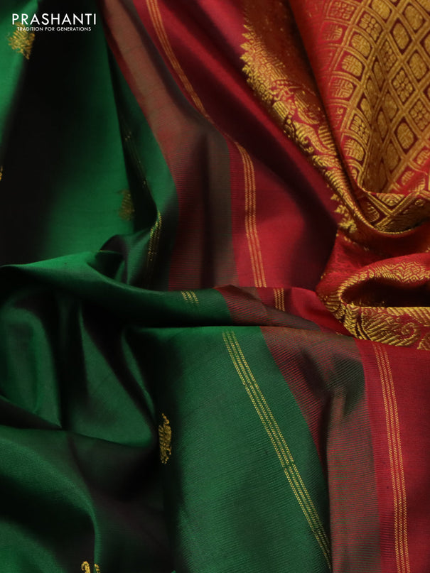 Pure kanchipuram silk saree greem and maroon with zari woven annam buttas and rich zari woven border