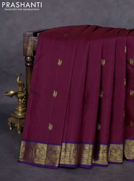 Pure kanchipuram silk saree maroon and dual shade of violet with zari woven annam buttas and rich zari woven border