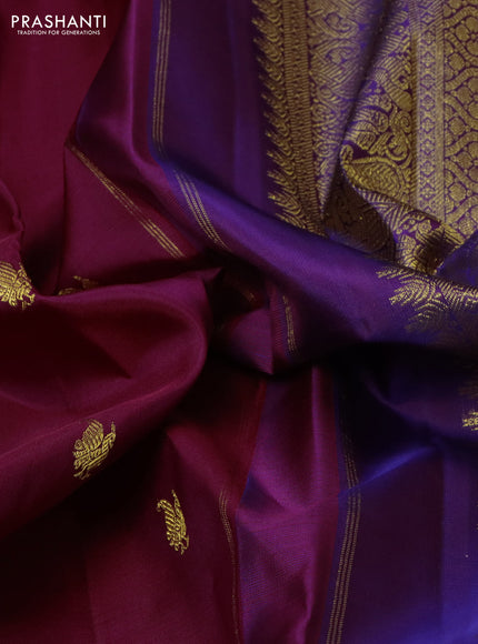 Pure kanchipuram silk saree maroon and dual shade of violet with zari woven annam buttas and rich zari woven border