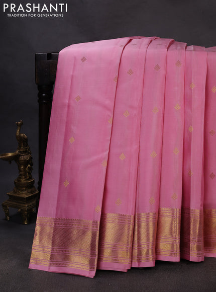 Pure kanchipuram silk saree light pink with zari woven buttas and rich zari woven border