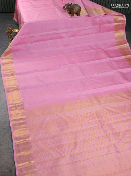 Pure kanchipuram silk saree light pink with zari woven buttas and rich zari woven border