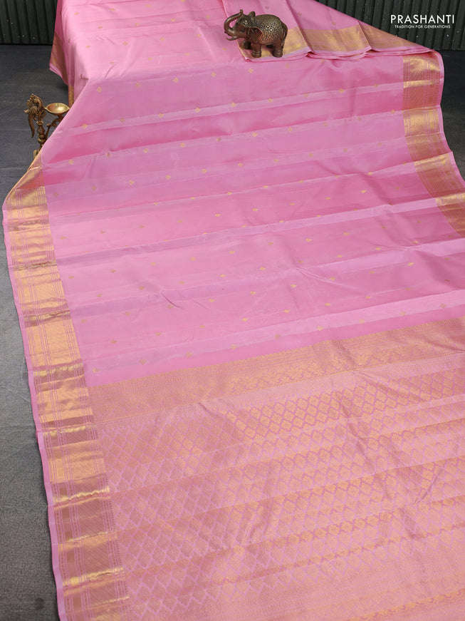 Pure kanchipuram silk saree light pink with zari woven buttas and rich zari woven border