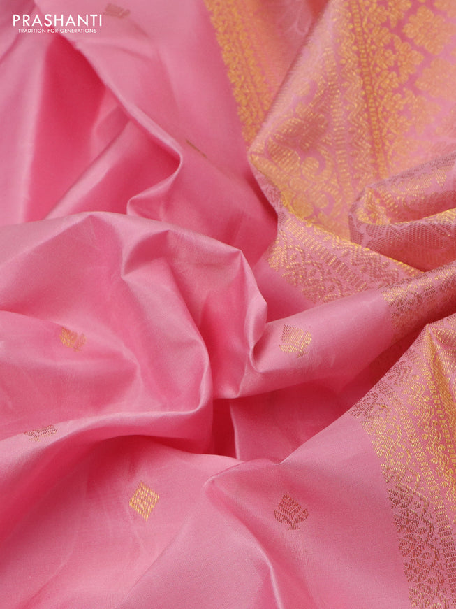Pure kanchipuram silk saree light pink with zari woven buttas and rich zari woven border