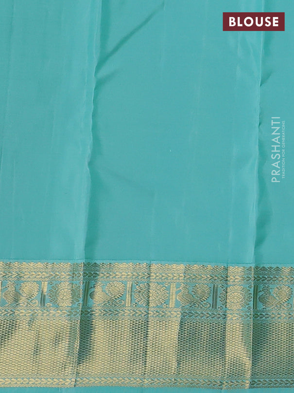 Pure kanchipuram silk saree pista green and teal blue with zari woven buttas and rich zari woven korvai border