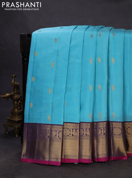 Pure kanchipuram silk saree light blue and jamun shade with zari woven buttas and rich zari woven border