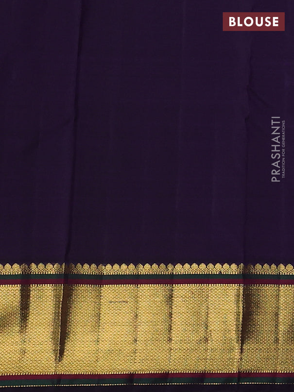 Pure kanchipuram silk saree off white maroon and jamun shade with allover stripe pattern & zari buttas and rich zari woven border