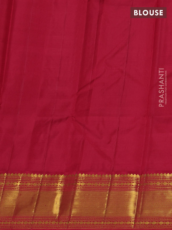 Pure kanchipuram silk saree cream and maroon with plain body and rich zari woven border