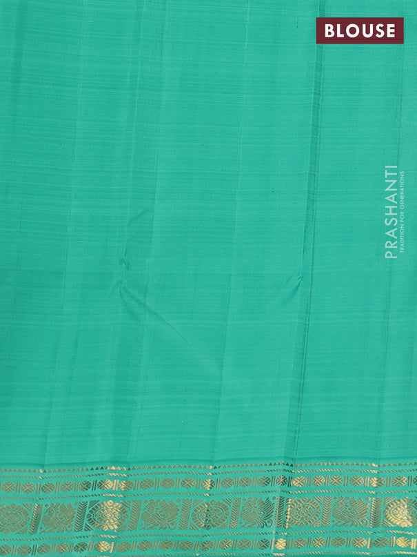 Pure kanchipuram silk saree violet and teal green shade with zari woven buttas and rich zari woven korvai border