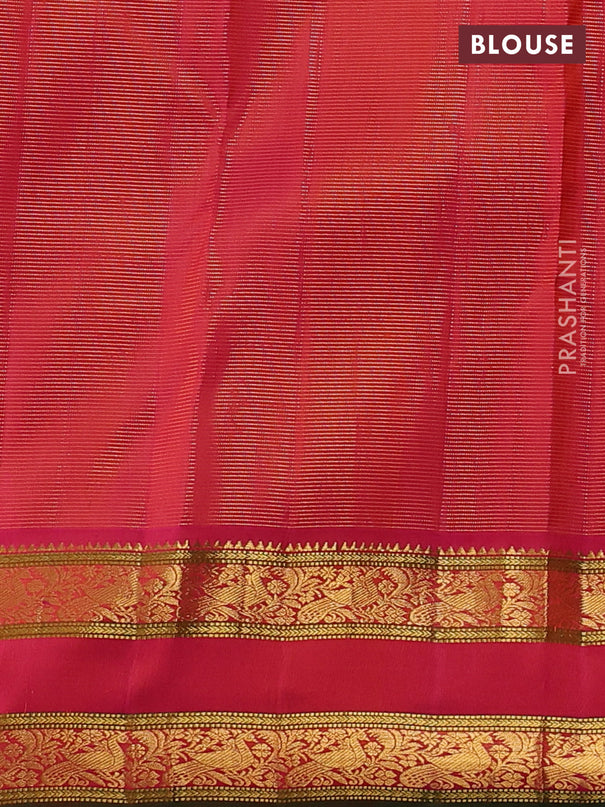 Pure kanchipuram silk saree mild lavender and pink with allover zari stripe pattern and rettapet zari woven korvai border