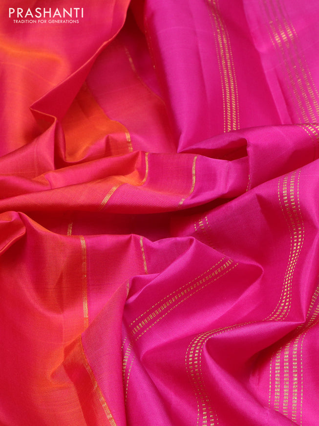 Pure kanchipuram silk saree pinkish orange and pink with zari woven buttas and rettapet zari woven border