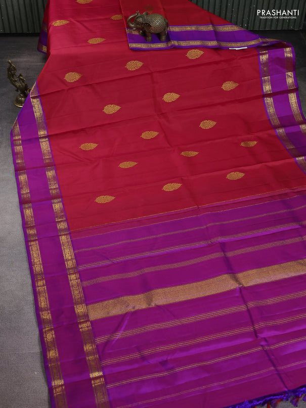 Pure kanchipuram silk saree red and purple with zari woven buttas and rettapet zari woven border