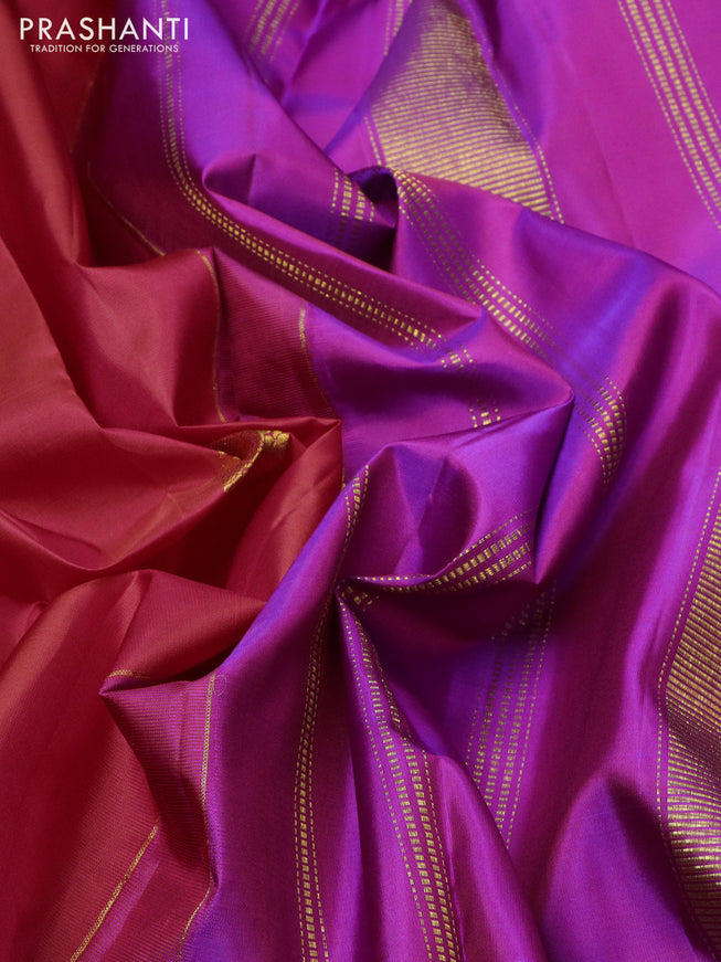 Pure kanchipuram silk saree red and purple with zari woven buttas and rettapet zari woven border