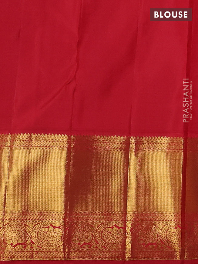 Pure kanchipuram silk saree peach shade and red with zari woven buttas and rich zari woven border