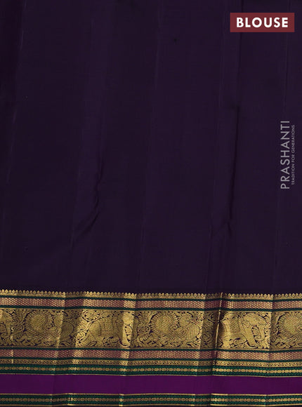 Pure kanchipuram silk saree sandal and jamun shade with zari woven buttas and rich zari woven border