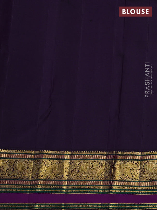 Pure kanchipuram silk saree sandal and jamun shade with zari woven buttas and rich zari woven border