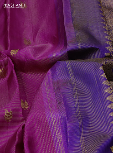 Pure kanchipuram silk saree purple and blue with allover zari weaves & buttas and rettapet zari woven border