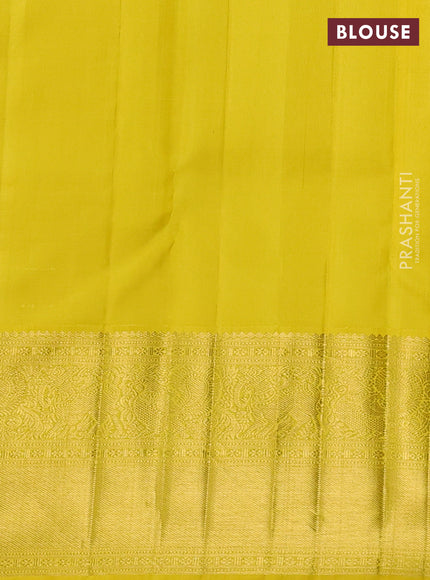 Pure kanchipuram silk saree pastel green and yellow with allover zari woven 1000 buttas and long zari woven border