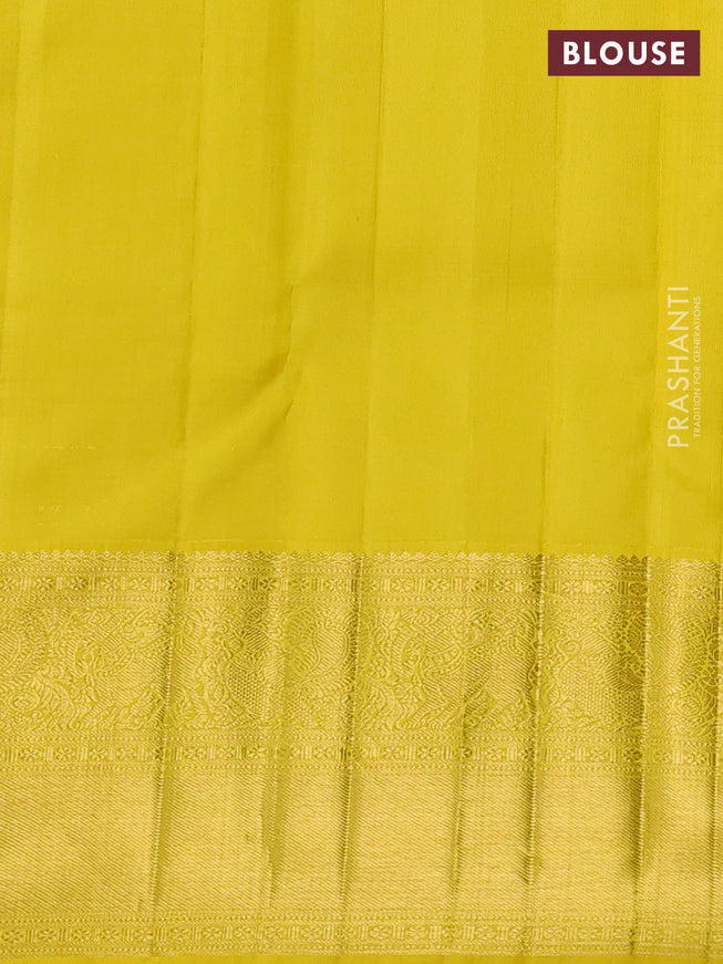 Pure kanchipuram silk saree pastel green and yellow with allover zari woven 1000 buttas and long zari woven border