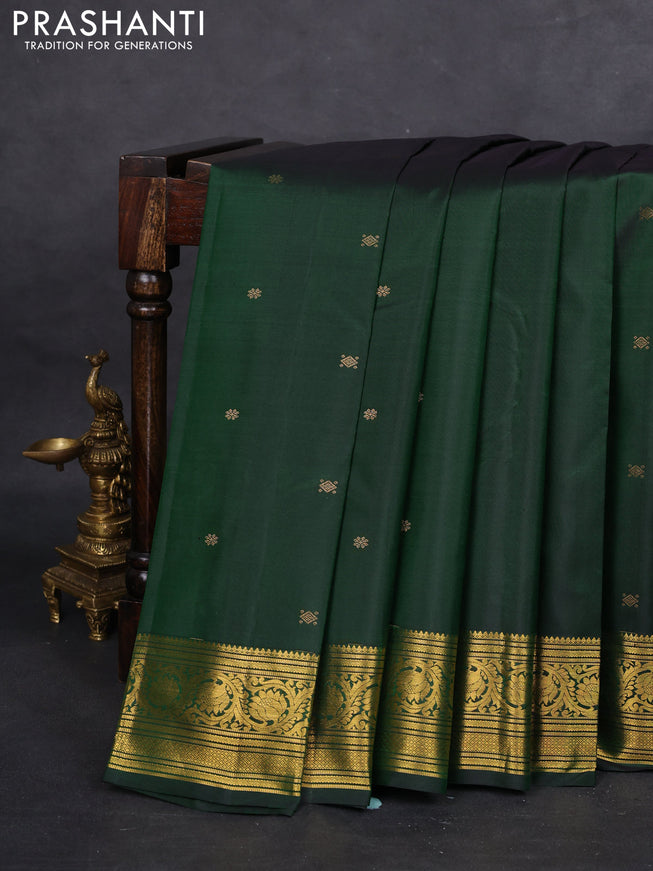Pure kanchipuram silk saree bottle green with zari woven buttas and zari woven border