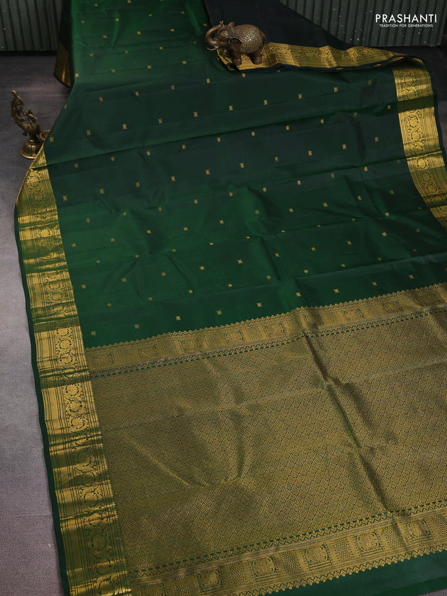 Pure kanchipuram silk saree bottle green with zari woven buttas and zari woven border