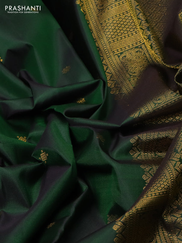 Pure kanchipuram silk saree bottle green with zari woven buttas and zari woven border