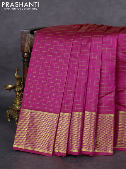 Pure kanchipuram silk saree pink with allover zari checked pattern and zari woven border