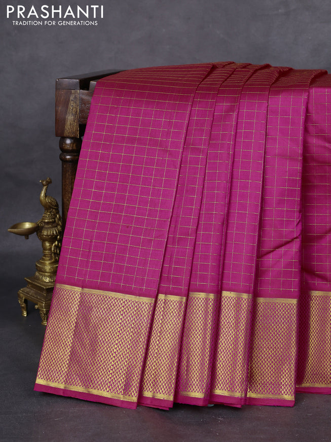 Pure kanchipuram silk saree pink with allover zari checked pattern and zari woven border