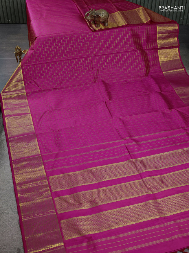 Pure kanchipuram silk saree pink with allover zari checked pattern and zari woven border
