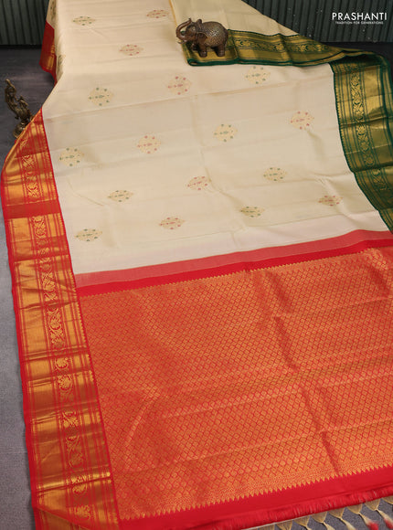 Pure kanchipuram silk saree cream with zari woven buttas and ganga jamuna border