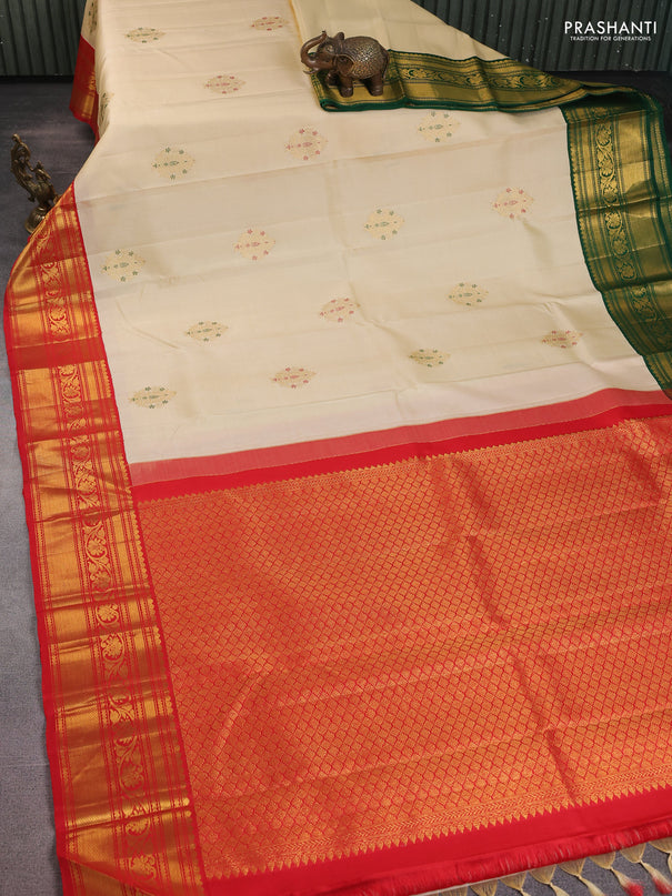 Pure kanchipuram silk saree cream with zari woven buttas and ganga jamuna border