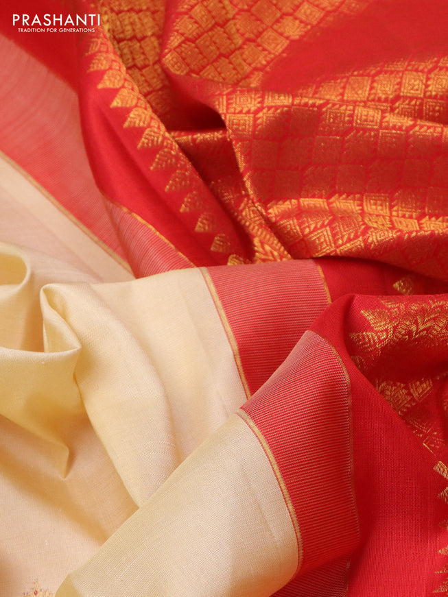 Pure kanchipuram silk saree cream with zari woven buttas and ganga jamuna border