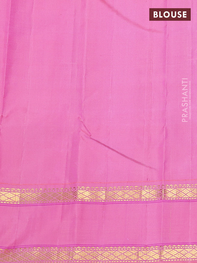 Pure kanchipuram silk saree bottle green and light pink with plain body and rettapet zari woven border